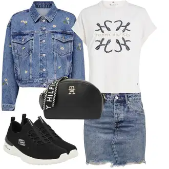 Džínovina Outfit s Tmavě modrá/Modrá Krátká Sukně/Džínová Sukně/Džínová vintage sukně/90tá Léta Sukně Only "Letní oblečení"