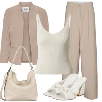 Oblečení se sukní Zvonový s Khaki/Béžová/Hnědá Plisovaná kalhoty/Kalhoty s Vysokým Pasem/Baggy Kalhoty/Paperbag Kalhoty/Mušelínové kalhoty/Kalhoty s nášivkou uprostřed/Marlene Kalhoty/Tradiční Kalhoty/Navlékací Kalhoty/Plisovaná Kalhoty VERO MODA "Letní večerní outfit"