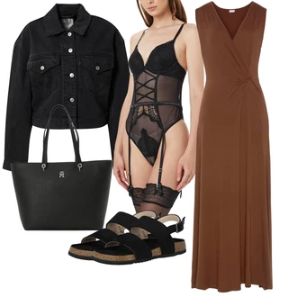 Outfit s Černá/Fialová/Tmavě modrá Korzet/Korselet/Síťovaný body/Korzetové prádlo/Body s Kosticí HUNKEMÖLLER "Letní večerní outfit"