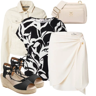 Patchwork Outfit s Krémová/Khaki/Béžová/Bílá/Oranžová Vintage Bund/Letní Bund/Jarní bunda/Džínové Bund/Manšestrová Bunda/Krátké Džínové Bundičky/Krátký Bund/Krátký Bund Only "Letní volnočasový outfit"