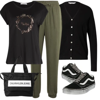 Oblečení se sukní Maxi s Tmavě zelená/Khaki Jogger Kalhoty/Látková Kalhoty/Relaxační kalhoty/Mušelínové kalhoty/Plážová Kalhoty/Tréninková Kalhoty/Ležérní Kalhoty/Sportovní kalhoty/Dlouhá Kalhoty/Žerzejová Kalhoty/Navlékací Kalhoty About You "Letní vzhled na každý den"