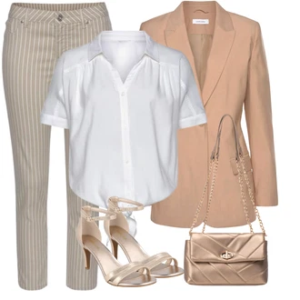 Kůže Outfit s Zlatý/Hnědá/Béžová Lodička S Páskem/Svatební Bota/Svatební bota/Sandál Na Podpatku/Bota Na Podpatku/Páskový Sandál/Přezková bota/Sandál s podpatkem/Sandál se třpytkami About You "Letní vzhled pro módní ženy"
