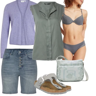 Outfit s Modrá/Světle Modrá/Tmavě Modrá Košile Džínový Šortky/Bermuda Buffalo "Letní vzhled pro módní ženy"