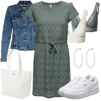 sviatočné Outfit sa Tamnozelena/Zeleno/Tirkizna Haljina s Pojasom/Ležerna Haljina/Pamučna haljina/Pletena Haljina/Čipkasta Haljina/Haljina za vjenčanje/Platnena Haljina/Ljetna Haljina/Haljina košulja/Haljina tunika Only "Ljetna odjeća"Look: Rap, Old Money, sviatočné