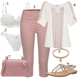Outfit s Bílá/Béžová/Žlutá/Hnědá/Světle modrá Páskový Sandál/Sandál se třpytkami/Pletený Sandál/Sandál S T Páskem Rieker "Stylová letní nálada"