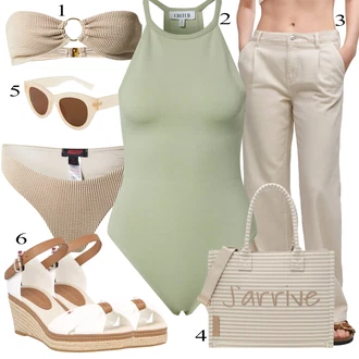 Outfit sa Bež/Kaki Set rublja/Gaćica & tanga/Tangica/Gaćice/Komplet gaćica za grudnjak/Brazilski Slip/Futrola za Suknju/Bandeau Grudnjak misspap "Outfit za odmor"