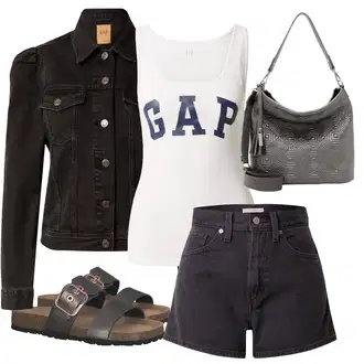 Krátká Outfit s Černá/Tmavě šedá Džíny Culottes/Navlékací džíny/Mom Jean/Vintage džíny/Džíny s Rozparkem/High Waist Džínové Kalhoty levi's ® "Módní letní vzhled"