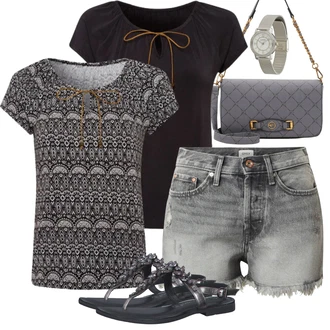 Oblečení se sukní Punk s Šedá/Tmavě šedá/Světle šedá Vysoký pas kraťasy/Džínový Šortky Only "Módní letní vzhled"Look: Styl, 90tá léta, Cool, Krásný, Punk, Univerzitní, Vintage