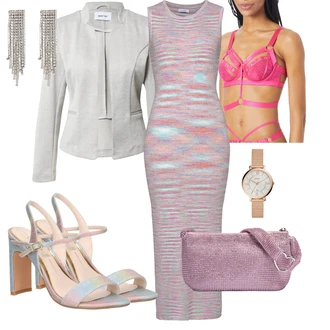 Outfit s Fialová/Růžová/Hnědá Třpytivé Šaty/Odvážné Šaty/Dlouhé pletené šaty/Přiléhavé Šaty/Šaty s Rozparkem Buffalo "Módní letní vzhled"