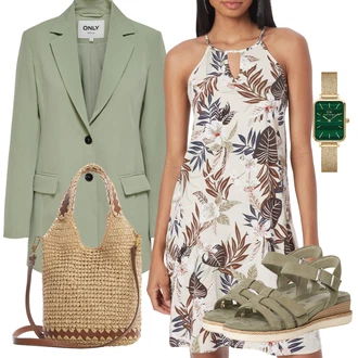 Výstřih na ramena Outfit s Bílá/Béžová/Hnědá/Khaki/Zelená Šaty s výstřihem/Plážové Šaty/Šaty S Potiskem/Boho Letní Šaty/Dlouhé Letní Šaty Only "Módní letní vzhled"