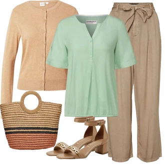 Outfity pro 18. narozeniny Host s Hnědá/Béžová/Khaki Paperbag Kalhoty/Baggy Kalhoty/Lněné Kalhoty/Tradiční Kalhoty/Mušelínové kalhoty VERO MODA "Módní letní vzhled"