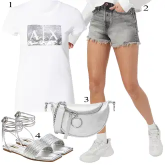 Outfit s Bílá/Krémová/Světle modrá Tričko & Top Fancy tričko/Těhotenské tričko/Košile s potiskem/Tričko s krátkým rukávem/Tričko s potiskem/Zavinovací Tričko Armani Exchange "Outfit na léto"