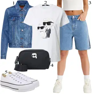 Kombinacije za Oktoberfest moderne sa Tamnoplava/Žuta/Pastelne boje Kratka Traper Jakna/Proljetna jakna/Ljetna jakna/Vintage Jakna/Prijelazna Jakna levi's ® "Ljetni outfit za slobodno vrijeme"Look: Rap, Irski, Sveučilišna, Prekrasan, 80-te roky, cool, moderne, Retro, Francuske, Vanjski, Skater, Mom