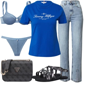 Outfit sa Svjetloplava/Plava Vintage traperice/Traperice s Prorezom/High Waist Traperice misspap "Outfit za ljeto"