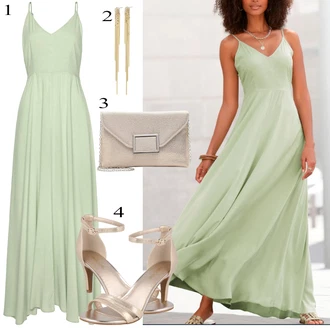 Kůže Outfit s Zlatý/Hnědá/Béžová Lodička S Páskem/Svatební Bota/Svatební bota/Sandál Na Podpatku/Bota Na Podpatku/Páskový Sandál/Přezková bota/Sandál s podpatkem/Sandál se třpytkami About You "Stylová letní nálada"