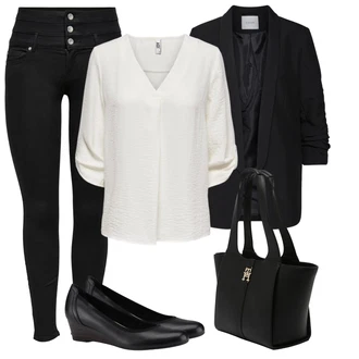 Outfity pro léto s Bílá/Bé?ová/Krémová Mu?elínová ko?ile/Ko?ilová Bl?za JdY "Outfit na dovolenou"