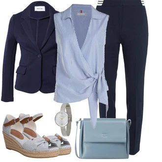 S Mašlí Outfit s Světle modrá/Šedá Halenka a Tunika/Halenka Móda Pro Plnoštíhlou Tommy Hilfiger "Outfit na dovolenou"