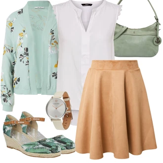 Elegantní Outfit s Bílá/Šedá/Hnědá Halenka Móda Pro Plnoštíhlou/Halenka a Tunika Tunika Only "Outfit na léto"Look: Styl, Lehký, Rad, Emo, 20 léta, Elegantní, Kancelář, Old Money, Příliš oblečený, S průsvitem
