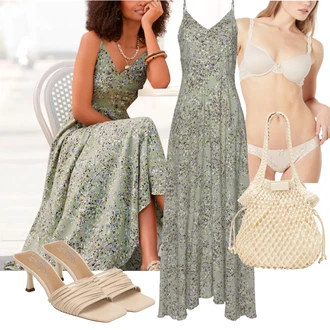 Bez rukávů Dlouhé Outfit s Šedá/Zelená/Světle zelená/Tmavě zelená Dlouhé Letní Šaty/Boho Letní Šaty/Hippie šaty/Vintage Boho Šaty/Boho Šaty Elegantní/Maxi Šaty/Šaty S Potiskem Lascana "Outfit na léto"