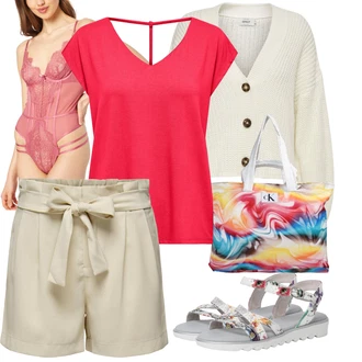 Outfit s Béžová/Khaki Košile Papírové Šortky/Lněný kraťas Only "Outfit na léto"