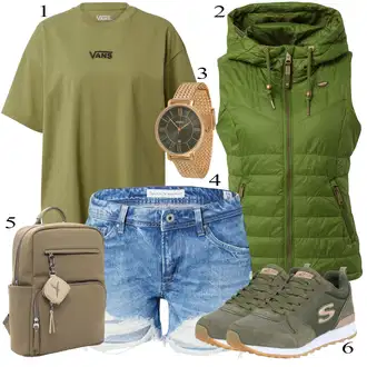 Kombinacije od trapera Zvonoliki kroj sa Tamnozelena/Zeleno Parka velike veličine Ragwear "Outfit za ljeto"