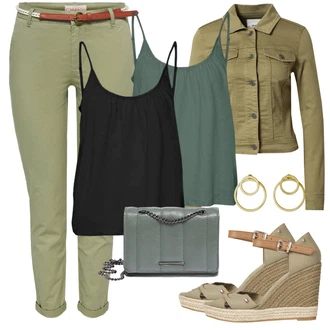 Oblečení se sukní s Tmavě Zelená/Zelená Pánské boty/Halenka Bez Rukávů/Krátký top/Jednoduchý top VERO MODA, Zelená Tommy Hilfiger "Outfit na léto"