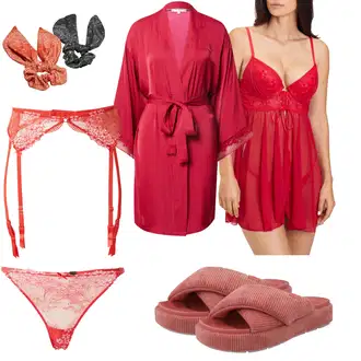 Outfit s Červená/Růžová/Tmavě červená Nightwear & Loungewear Negližé/Krajková noční košile Lascana, Nightwear & Loungewear Župan Tommy Hilfiger Underwear "Outfit na léto"