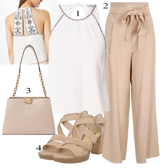 outfit mit Bež/Khaki/Rjava Sandala s peto/Sandal z blok peto/Sandala/Sandali s Paščkom/Čevelj s trakom/Poletni Čevelj Paul Green "Poletna oblačila"