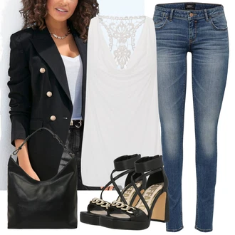 Outfit s Černá/Tmavě modrá/Růžová Lidové Sako/Boyfriend Sako/Dvojřadový Sako/Kožená bunda pro muže Lascana "Outfit na léto"