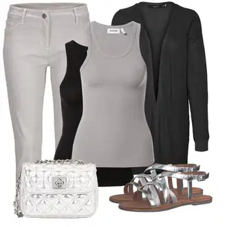 Šik Outfit s Šedá/Khaki/Hnědá/Béžová/Světle šedá Dámské Džíny s Délkou 7/8/Capri Džíny/Kotníková Bota/Zkrácené Džíny Lascana "Outfit na léto"Look: Styl, Šik, Cool, Moderní, Old Money, Venkovní, Chytrý příležitostný