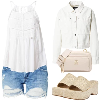 Outfit s Béžová Bota Platform Sandal/Espadrille pantofle/Klasická Pantofle/Espadrilka na Podpatku/Espadrille sandál/Klínový Sandál Pull&Bear "Outfit na léto"