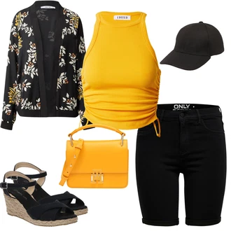 Outfit s Černá Košile Bermuda/Šortky/Vysoký pas Kraťasy/Džínový Šortky Only "Outfit na léto"