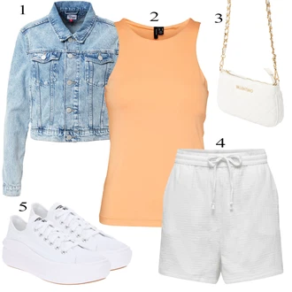 Outfit s Šedá/Krémová/Stříbrný/Bílá Košile Mušelínové Šortky/Lněný kraťas/Teplákové šortky Only "Stylová letní nálada"