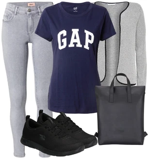Gymnastika Outfit s Tmavě modrá/Modrá Fancy tričko/Košile s potiskem/Tričko s krátkým rukávem/Tričko na spaní/Tréninkové tričko/Neformální tričko/Top Na Party GAP "Outfit na léto"Look: Gymnastika, Atletika, Crossfit