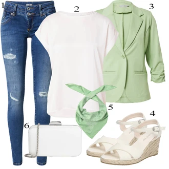 Krst outfit mit Bela/Krem Velika velikost Srajca & majica Velike velikosti/Majica & Top/Bluza in Tunika/Bluza Velika velikost Vila "poletni videz"Look: Bar, Rave, Krst, Dan plaže, Koncert, Gala, Materinski dan, Šola