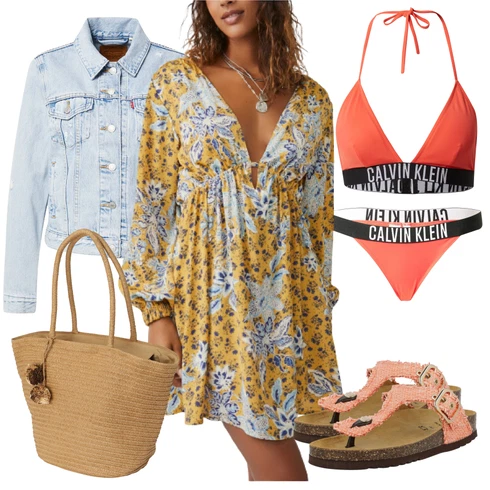 Kombinace Žlutá/Modrá Šaty na Podzim/Hippie šaty/Šaty S Potiskem/Boho Letní Šaty/Boho Šaty Elegantní/Vintage Boho Šaty/Letní Šaty/Halenkové Šaty Free People
