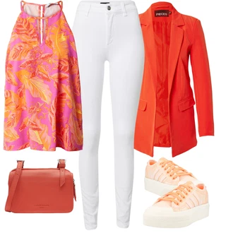 Outfity pro zábavu Tropický s Oranžová/Růžová Top Na Party/Top Se Špagetovými Ramínky/Dlouhý top/Halenka Bez Rukávů Only "Outfit na léto"