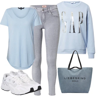 Outfit s Šedá/Bílá Móda Pro Plnoštíhlou/Mikina/Vnitřní Vest GAP "Outfit na léto"