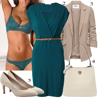Outfit s Zelená/Modrá/Tyrkysový/Tmavě zelená Tanga/Průsvitná kalhotka/Brazilské Kalhotky Lascana "Stylová letní nálada"