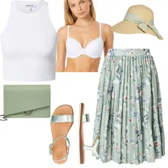 Outfit s Zelená/Tyrkysový/Světle zelená/Světle modrá Vintage sandál/Páskový Sandál/Sandál Dianette/Římská sandála/Letní Bota/Sandál se třpytkami/Sandál S T Páskem Apple of Eden "Outfit na léto"