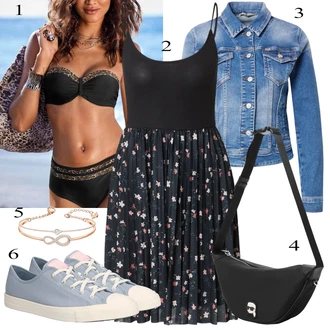 Outfit s Černá/Khaki/Hnědá/Béžová Plavky Bikiny - Spodní Díl/Spodní díl bikin/Plavka/Bikin s flitry/Bikina s vysokým pasem/Bikiny hotpant/Bikinový kraťas/Bikinys S Šortkami Lascana "Outfit na léto"