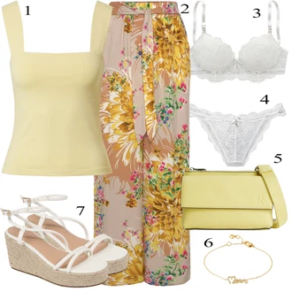 Výstřih na ramena Outfit s Žlutá/Oranžová/Bílá Top Pánské boty/Halenka Bez Rukávů/Bustierový Top/Top Se Špagetovými Ramínky/Jednoduchý Top/Top Na Party Edited "Outfit na léto"