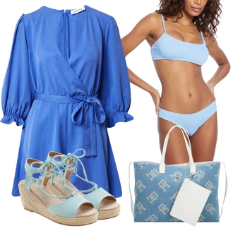 Outfit s Světle modrá/Modrá Bikiny - Spodní Díl/Bikiny hotpant/Spodní díl bikin/Micro Bikini/Provázkové bikini/Bikiny tanga BeckSöndergaard "Outfit na léto"