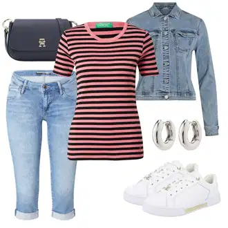 Outfity z džínu Rovná noha s Hnědá Tričko s krátkým rukávem United Colors of Benetton "Outfit na léto"