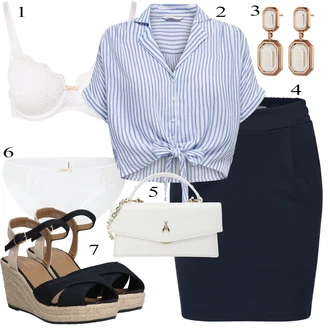 Oblečení se sukní Egirl s Hnědá/Zlatý Visací Furla "Módní letní vzhled"Look: Styl, Lesk, Business, Egirl, Elegantní, Slavnostní, Krásný, Retro, 80tá léta