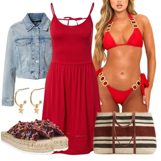 Outfit s Červená/Tmavě červená Halter/Trojúhelníkový Podprsenek/Podprsenka S Vysokým Dekoltem/Podprsenka s výstřihem push-up/Bralette moda minx "Outfit na léto"