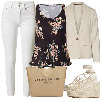 Outfit s Šedá/Khaki/Bílá/Krémová Kožená bunda/Zkrácené Džíny/High Waist Džínové Kalhoty/Slim Fit Džíny/Džíny s Rozparkem/Capri Džíny/Dámské Džíny s Délkou 7/8/Kotníková Bota/Push up Džín Polo Ralph Lauren "Outfit na léto"