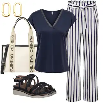 Outfity na zimu Pruhovaný s Bílá/Žlutá/Tmavě modrá Široká Kalhoty/Pyžamová Kalhoty/Marlene Kalhoty/Palazzo Kalhoty/Mušelínové kalhoty/Lněné Kalhoty/Plážová Kalhoty/Ležérní Kalhoty Only "Outfit na léto"