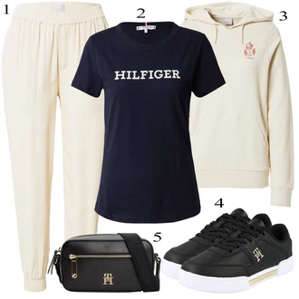 Outfit s Béžová/Bílá/Khaki Baggy Kalhoty/Mrkvová Kalhoty/Kalhoty s nášivkou uprostřed/Harémová Kalhoty/Žerzejová Kalhoty/Jogger Kalhoty/Mušelínové kalhoty/Navlékací Kalhoty/Tradiční Kalhoty Iriedaily "Módní letní vzhled"