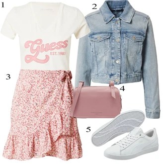 Beige Outfits mit Roza/Bež/Modra/Krem Guess "poletni videz"